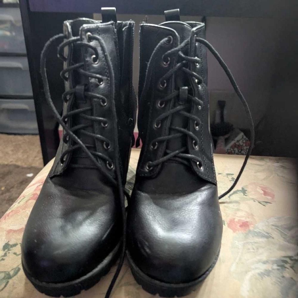 Black Lace-Up Ankle Boots